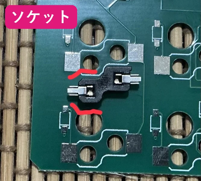 ソケットの形を見分けるポイントを赤ペンで示した写真